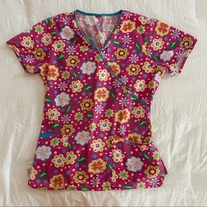 Pink Floral Dickies Medical/Nurse Scrub Top